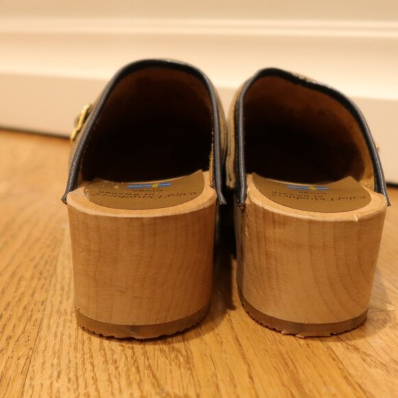 OLOF Daughters of SWEDEN CLOGS wooden heel authentic 38 leather buckle classic - Picture 3 of 10